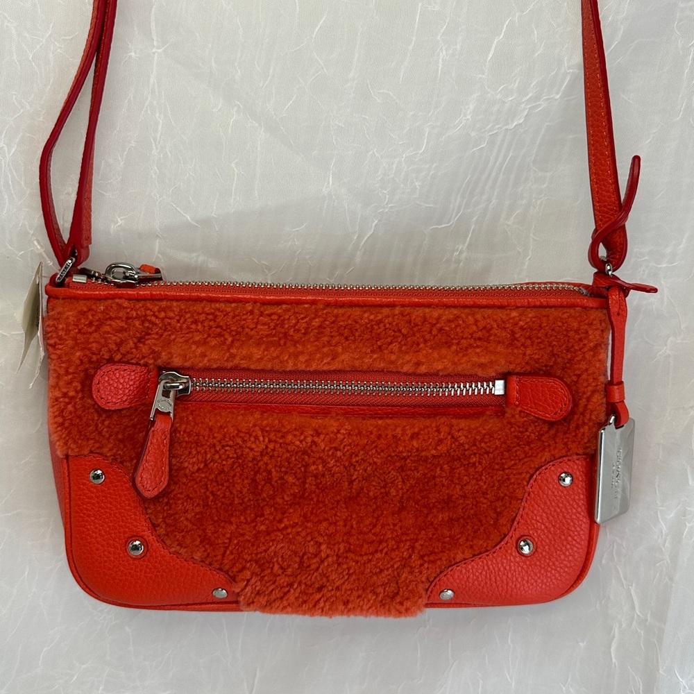 Coach Orange Shearling and Leather Crossbody Bag NWT